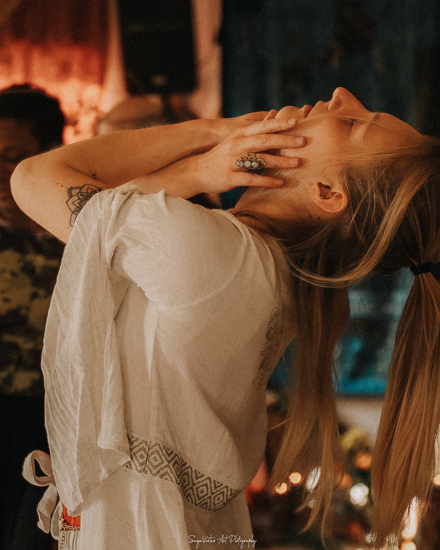 A participant in ecstatic movement at a Medicine Within tantrik temple night in Amsterdam